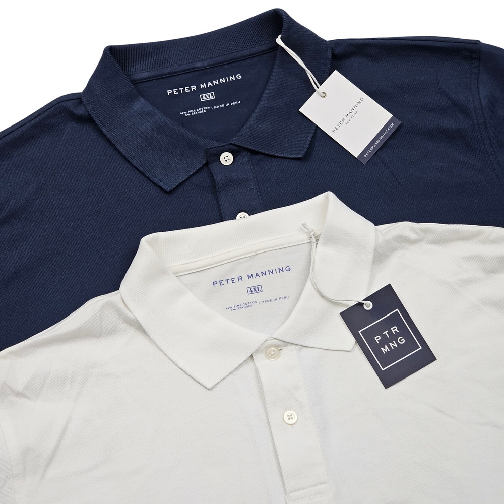 Peter Manning Polo Shirt Mens 4XL (L) Blue White Lot of 2 Office Preppy NEW